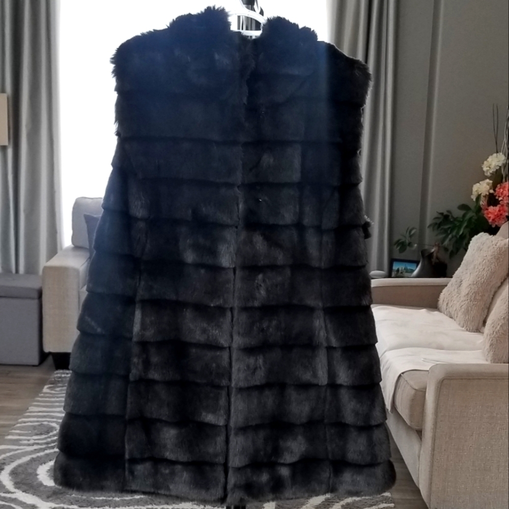 Karl Lagerfield faux fur hooded vest in black